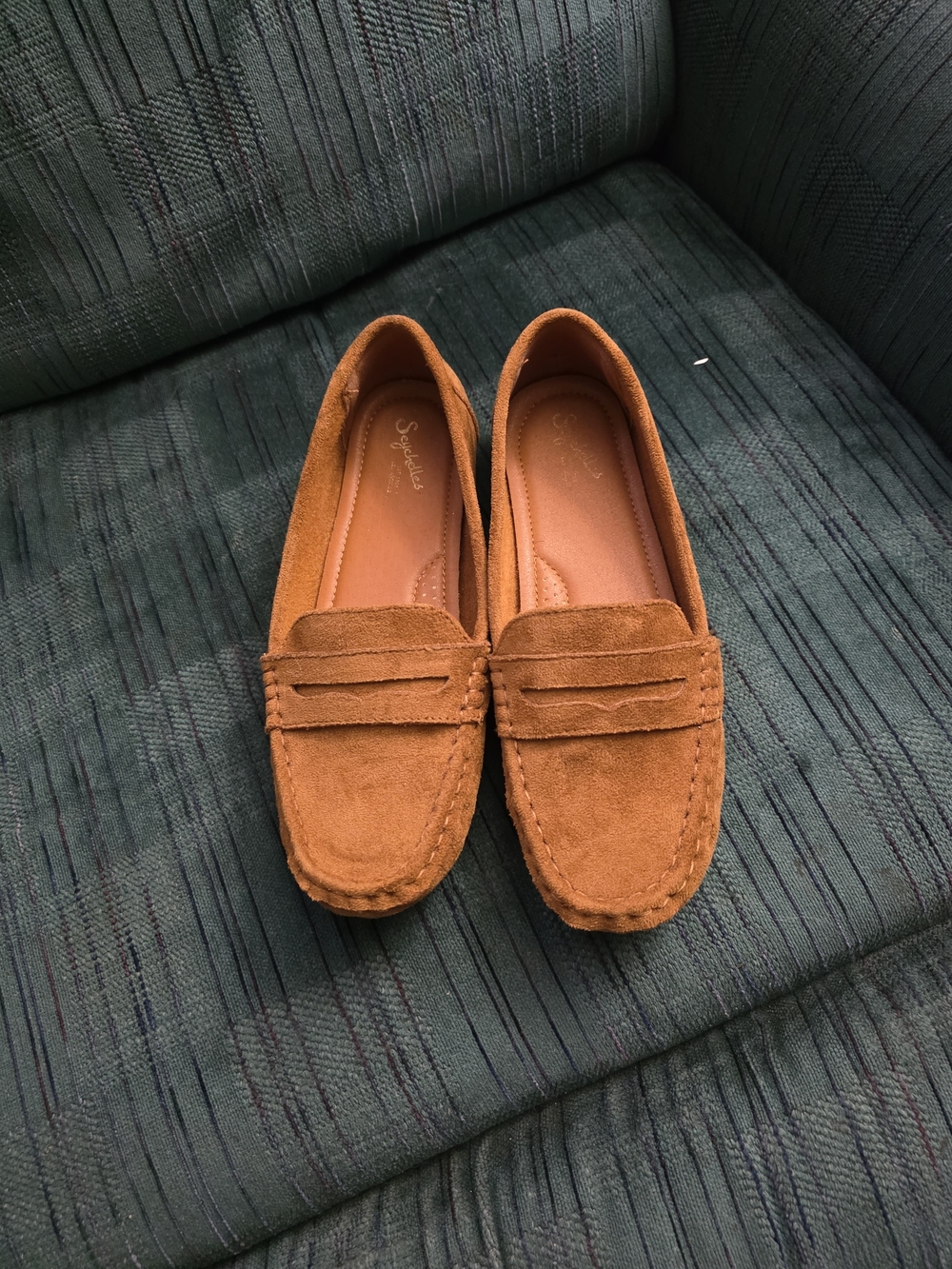 Women's Suede Moccasin Loafers in Cognac Brown